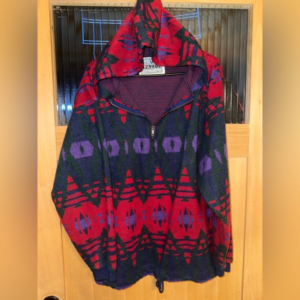 Vtg 90s Y2k Pazzo Hoodie Mens L Aztec-western-boho
